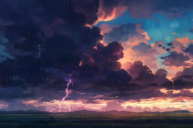 Free Photo digital art style illustration of thunderstorm