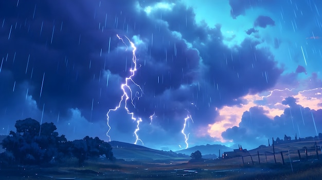 Free Photo digital art style illustration of thunderstorm