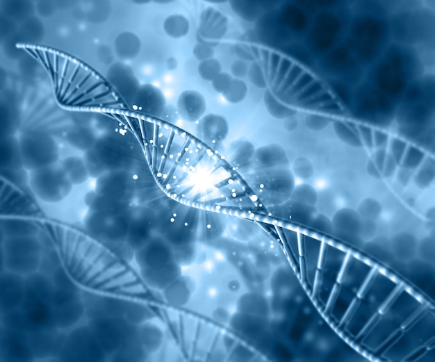 Free photo dna on a blur blue background