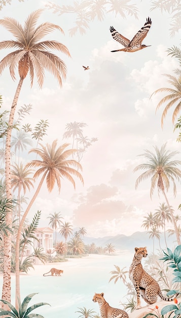 Free Photo dreamy pastel colors landscape illustration