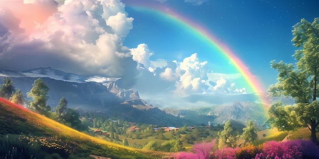 Free photo dreamy rainbow on a countryside