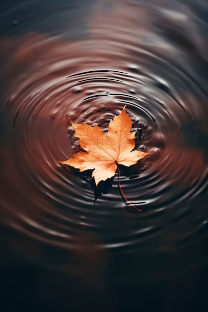 Free photo dry autumn leaf on water