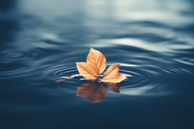 Free photo dry fall leaf floating on water