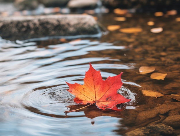 Free photo dry fall leaf floating on water