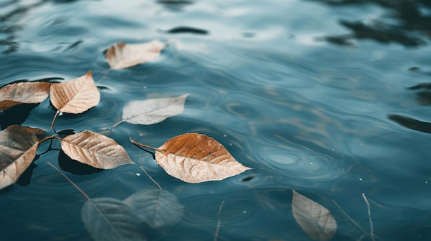 Free photo dry leaves on the water of a river