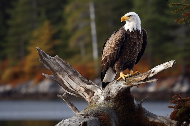 Foto gratuita aquila in piedi sull'albero