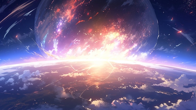 Free photo earth depicted in anime style