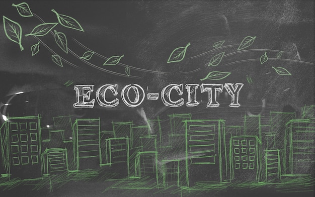 Free photo eco-city green tourism text blackboard