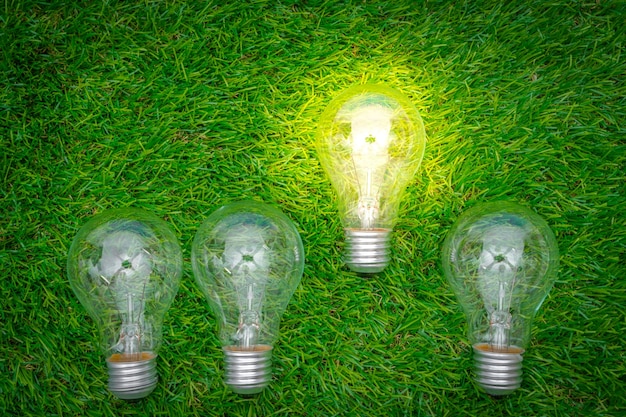 Free photo eco concept - light bulb grow in the grass