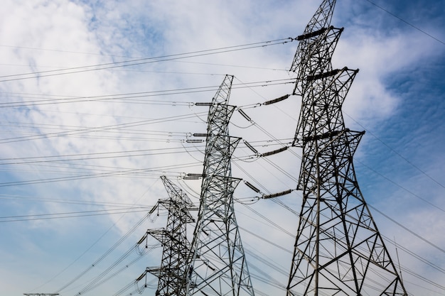 Free Photo electricity high voltage pole and sky