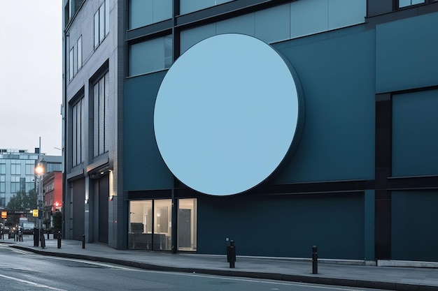 Free photo empty circular blank sign board attached on the building