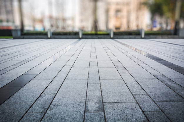 Empty floor with modern business office building