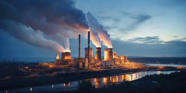 Free photo energy power plant at dusk industrial silhouette