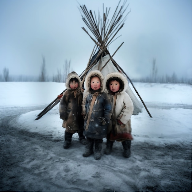 Free photo eskimo people living in extreme weather condition