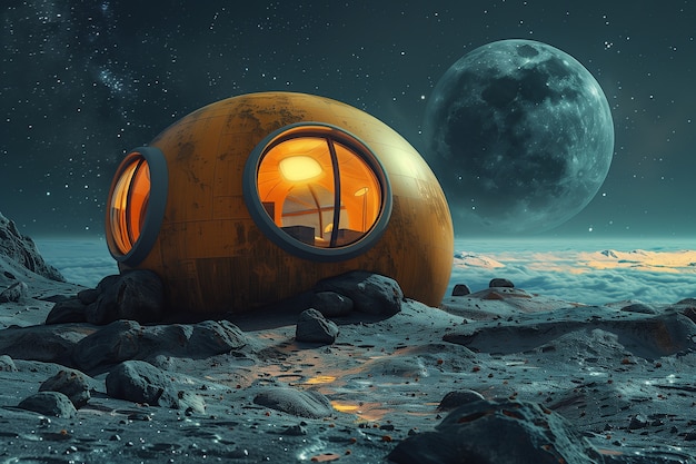 Free photo fantasy house on the moon illustration