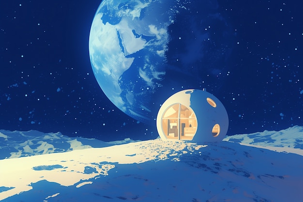 Free photo fantasy house on the moon illustration