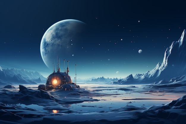 Free photo fantasy house on the moon illustration