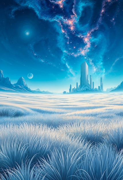 Free Photo fantasy landscape of alien planet illustration