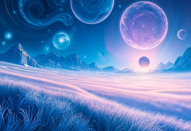 Free Photo fantasy landscape of alien planet illustration