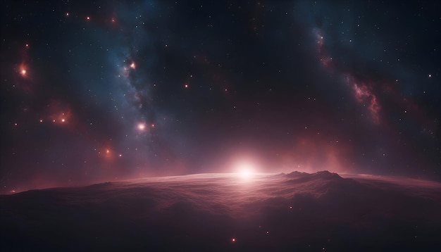 Free photo fantasy space background with planet and nebula 3d rendering