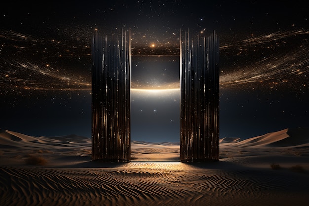 Free photo fantasy style entryway or door with desert landscape