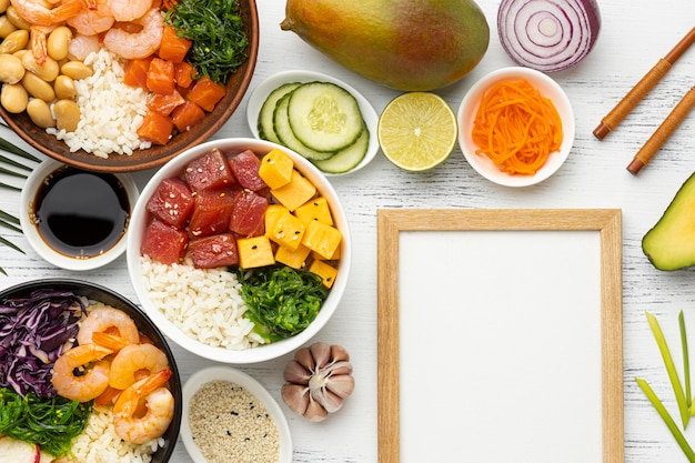 Free Photo flat lay arrangement of hawaiian poke bowl