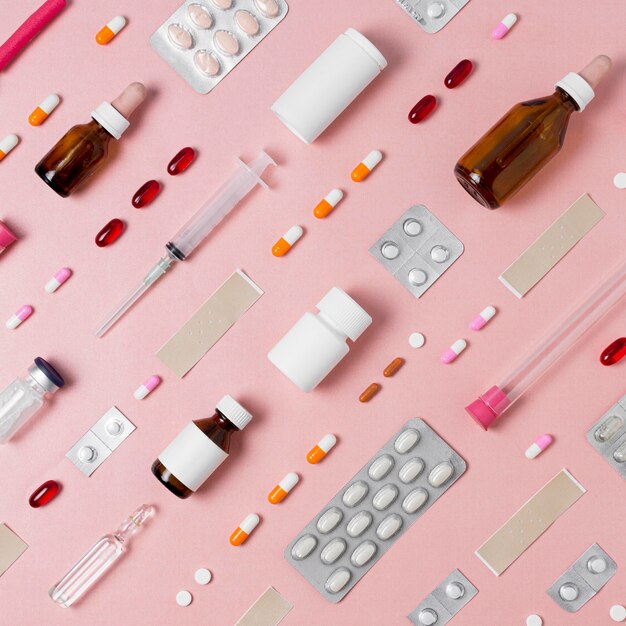 Flat lay composition of medical elements