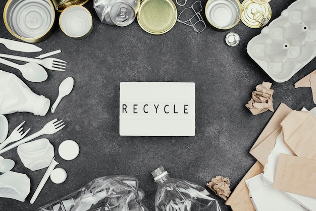 Free photo flat lay recycling  concept