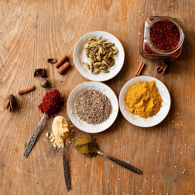 Free Photo flat lay variety of oriental spices