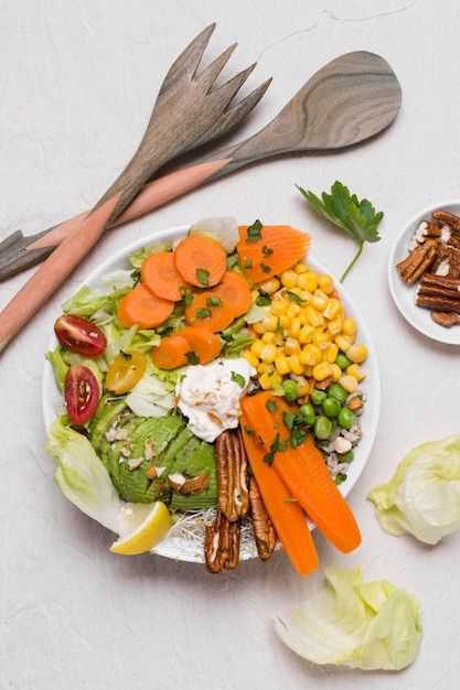 Free Photo flat lay of vegetables and walnuts