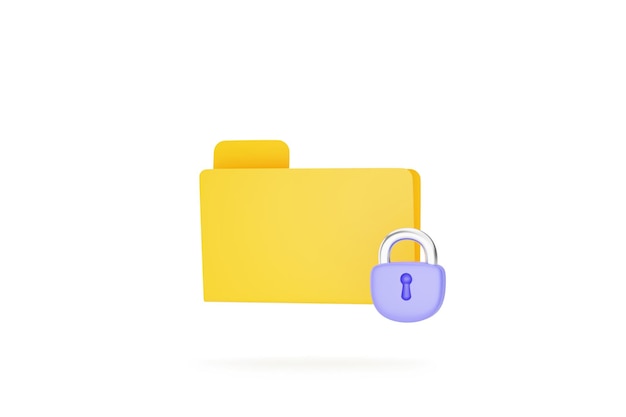 Folder icon with lock secret security document directory encryption technology icon or symbol background 3D illustration