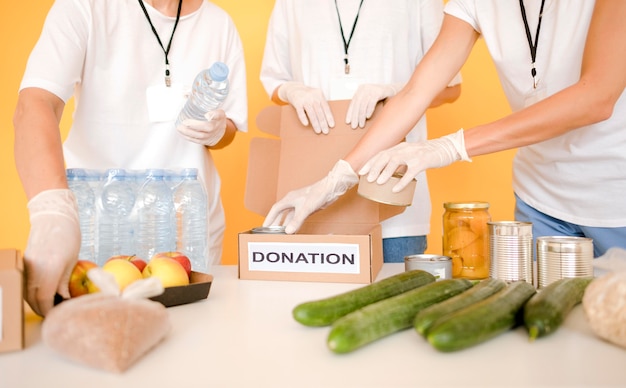 Free photo food day donation boxes being prepared