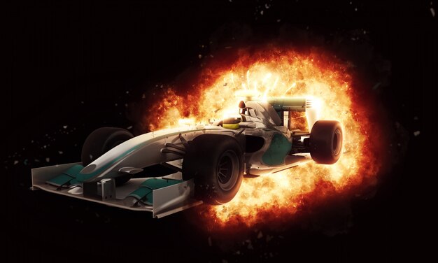 Formula one car with fire