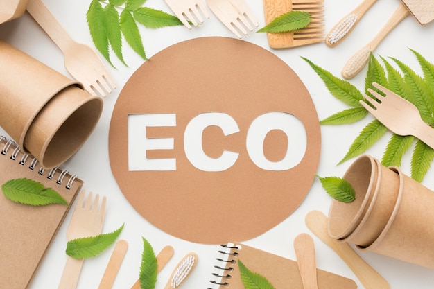 Free photo frame of ecology products on desk