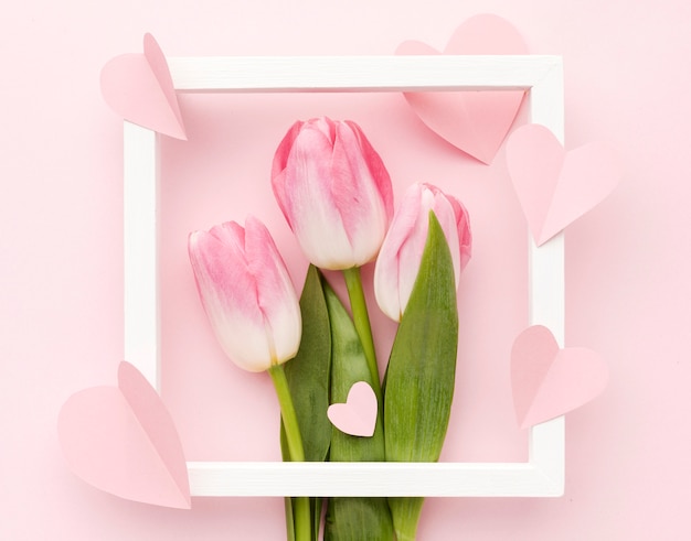 Frame with tulips bouquet