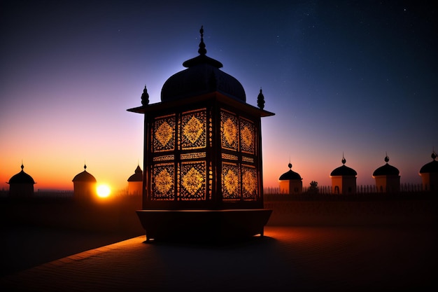 Free photo free photo ramadan kareem eid mubarak mosque in evening with sun light background