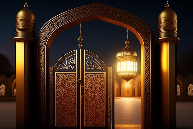 Free photo free photo ramadan kareem eid mubarak royal elegant lamp with mosque entry holy gate