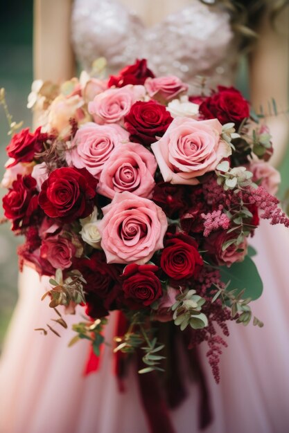 Front view bride holding bouquet