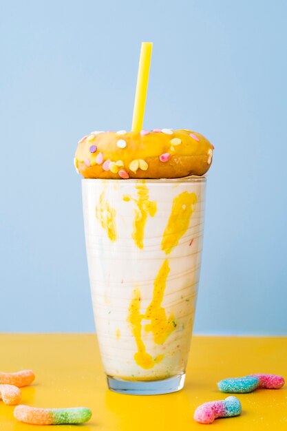 Front view of delicious milkshake with jelly