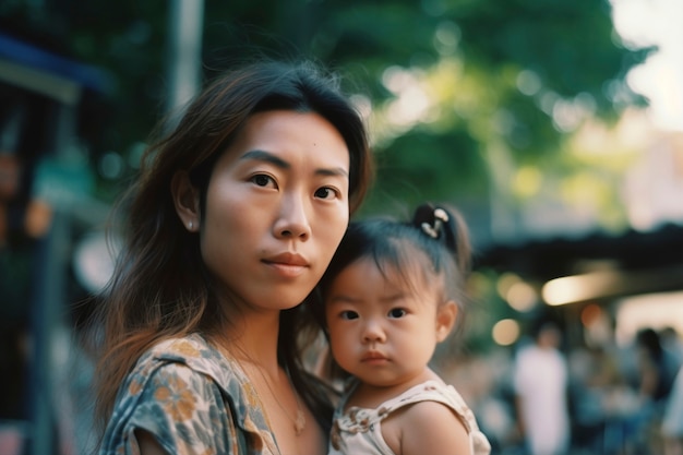 Free photo front view mother holding cute baby