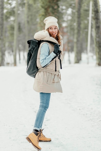 Full shot smiley woman outdoors