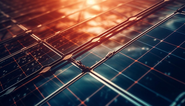 Free photo futuristic solar power station generates electricity at sunset generative ai