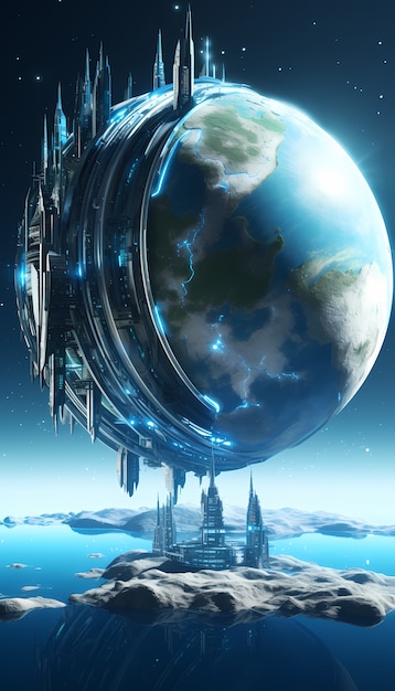 Free photo futuristic view of high tech earth planet