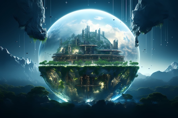 Free photo futuristic view of high tech earth planet