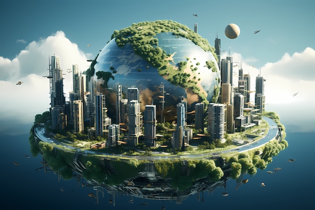 Futuristic view of high tech earth planet