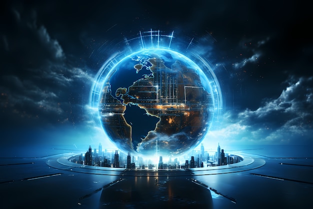 Free photo futuristic view of high tech earth planet