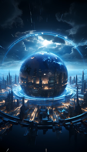 Free photo futuristic view of high tech earth planet