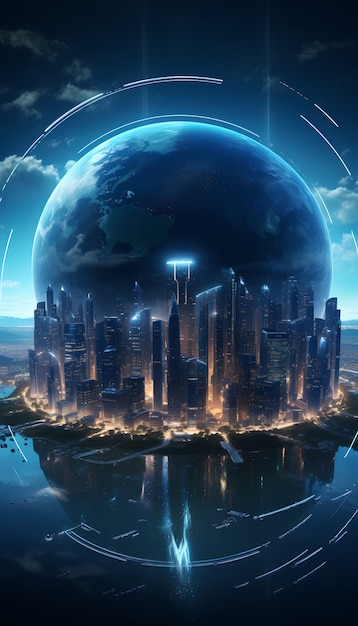 Free photo futuristic view of high tech earth planet