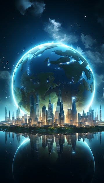 Free photo futuristic view of high tech earth planet