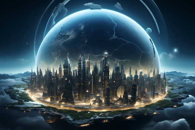 Free photo futuristic view of high tech earth planet